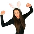 thumbnail image 1 of Bunny Rabbit White Plush Headband w Pink Satin Ears Costume Accessory, 1 of 4