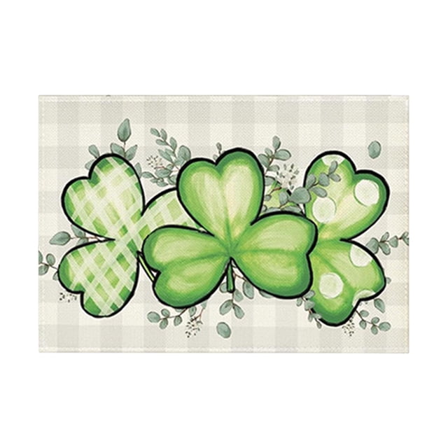 St. Patrick's Day Placemats Set of 4, Shamrock Table Mats with Heat Insulation, Holiday Party Dining Table Mats for Kitchen Decor, Festive Four Leaf Clover Table Mats for Party and Daily Use