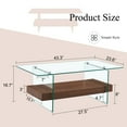 thumbnail image 4 of 43.3 Inch Modern Two-Tier Coffee Table Clear Glass & Dark Wood Style for Living Room & Office, 4 of 12