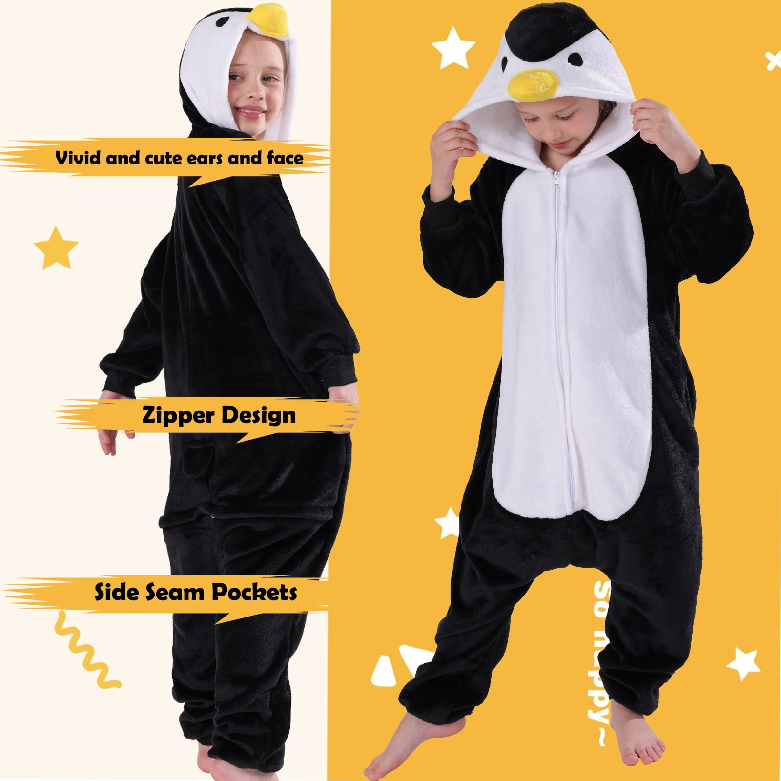 SWEETXIN Kids Penguin Onesie Pajamas Halloween Plush Costume Sleepwear Christmas Gift for Girls Boys Jumpsuit 6Years