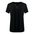thumbnail image 4 of Giftesty Women Solid Color V-Neck Button T-Shirt Tops Short Sleeve Loose Blouse, 4 of 4