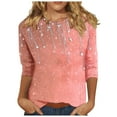 thumbnail image 2 of PNTUTB Women's 3/4 Sleeve Round Neck Top/Shirt Printed Round Neck Long Sleeve Basic Tees Blouses, 2 of 6