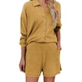thumbnail image 3 of LIZUOJUN Pajamas for Women Set Shorts Long Sleeve Sleepwear 2 Piece Lounge Set Soft Comfortable Breathable Pjs Loungewear Notch Collar Button Down Pajama Casual Sleepwear - L, 3 of 7