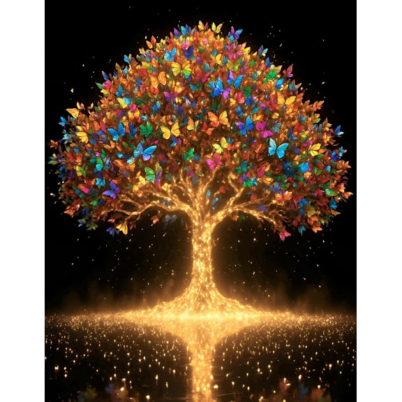 DIY 5D Diamond Painting – Golden Tree of Life with Butterflies, Full Drill Crystal Rhinestone Embroidery for Home Wall Decor & Gifts