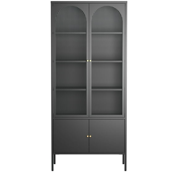 Benton 70.94-inch Black Four Door Metal Storage Cabinet with Fluted Clear Doors