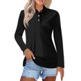 thumbnail image 2 of larppty Womens V Neck Polo Shirts Long Sleeve Collared Tops Fall Loose Golf Casual Tunic Blouses (Black, XL), 2 of 6