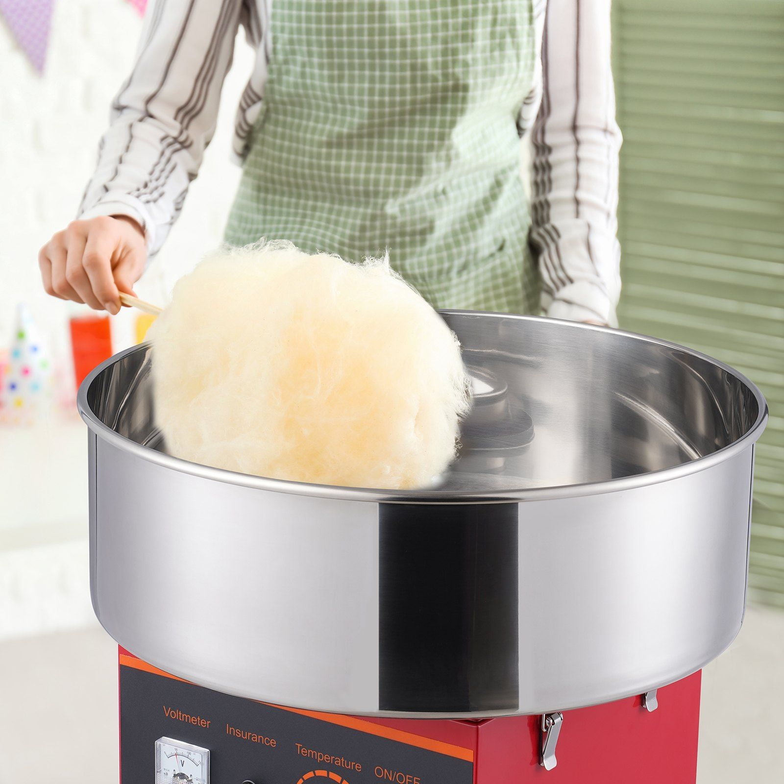 1000W Commercial Cotton Candy Machine - Electric Candy Floss Maker with Stainless Steel Bowl & Temp Control - for Parties, Carnivals & Events (Red)