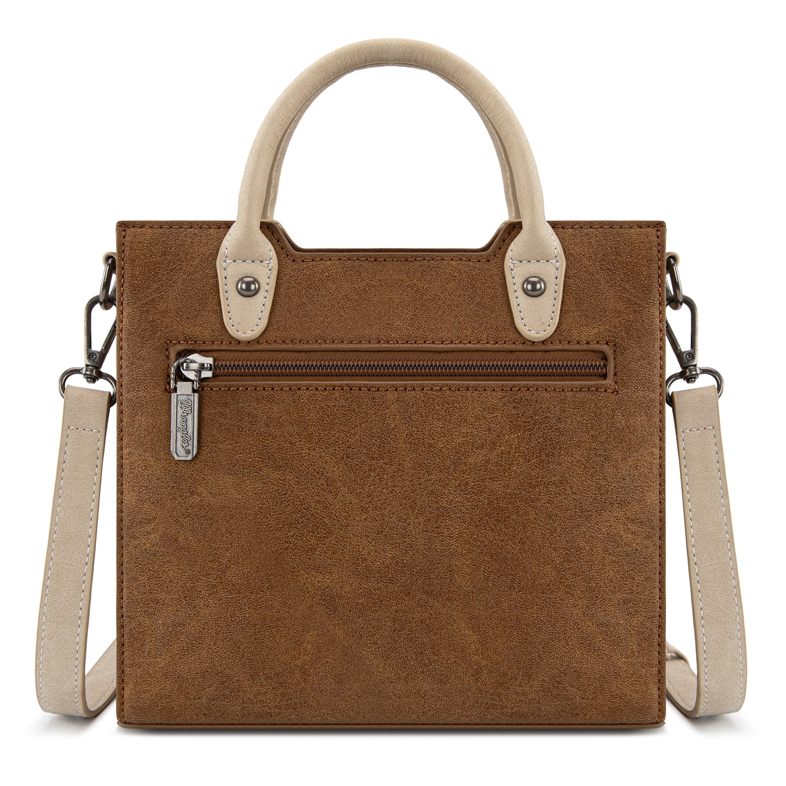 Wrangler Womens Braided Tote Bag Western Style Suede Top Handle Handbag With Detachable Crossbody Strap, Brown
