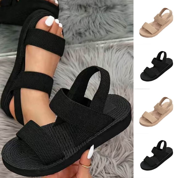 Miluxas Women's Boho Woven Platform Sandals Back Strap Open Toe Beach Flat Sandals Khaki 9(42)