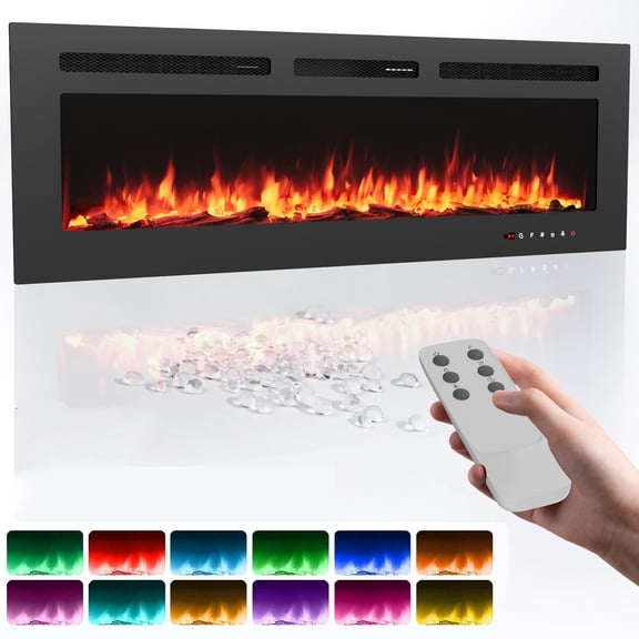 Joreek 60" Electric Fireplace, 750W/1500W, 12 Adjustable Flame Colors, 12-Hour Timer, Low-Noise Design, Supports Wall-Mounted/Freestanding/Built-In Installation