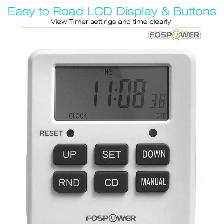 FOSPOWER 125V 15A LCD Digital Indoor Outlet Timer (((WITH RANDOM TURN ON  FEATURE FOR HOME SAFETY))) 