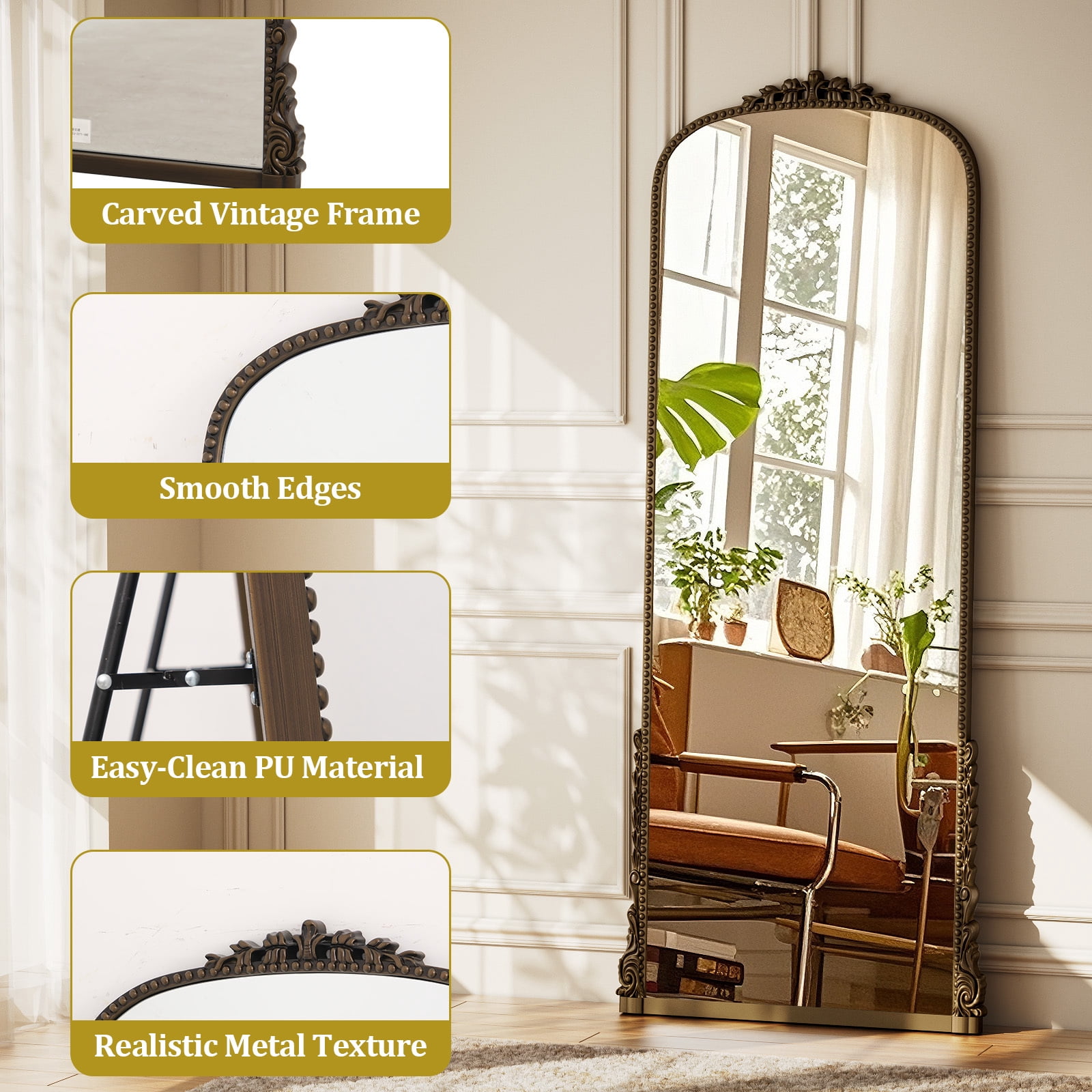 ‌Auromir‌ 28"x69" Antique Full Length Arched Mirror Traditional Baroque Floor Vintage Mirror,Antique Bronze