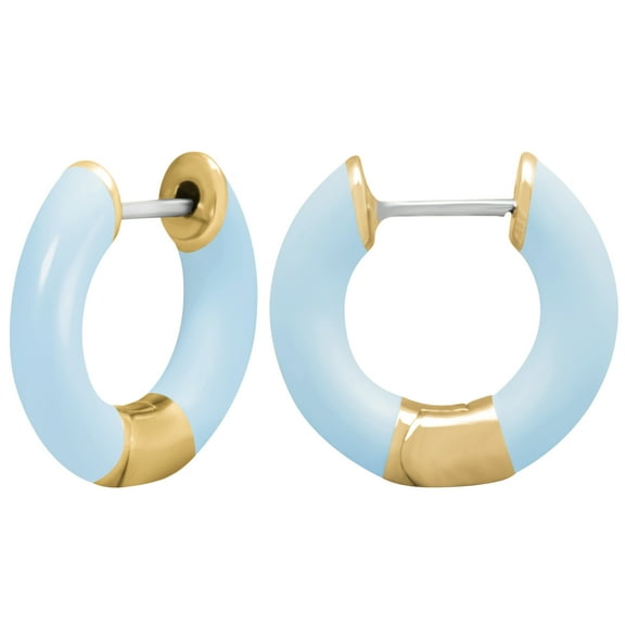 Gold Plated Colored Enamel Tube Style - Blue ( Light ) Huggie Hoop Hoop Earrings for Women
