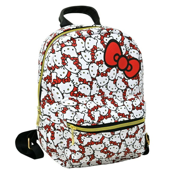 Hello Kitty Mini PU Backpack White Heads with Red Bow- 10 INCHES