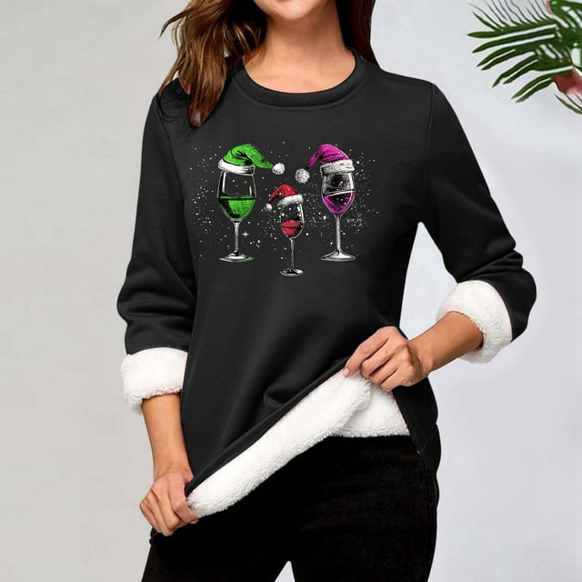 MHFRRA Hauts à Manches Longues pour Femmes Décontracté de Noël Col Rond avec Poche Épais Thermique TTTG