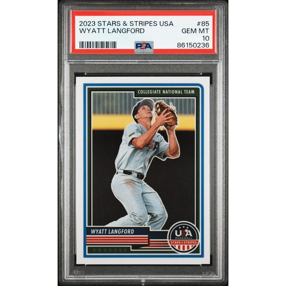Graded 2023 Panini Stars & Stripes USA Wyatt Langford #85 Rookie RC Baseball Card PSA 10 Gem Mint