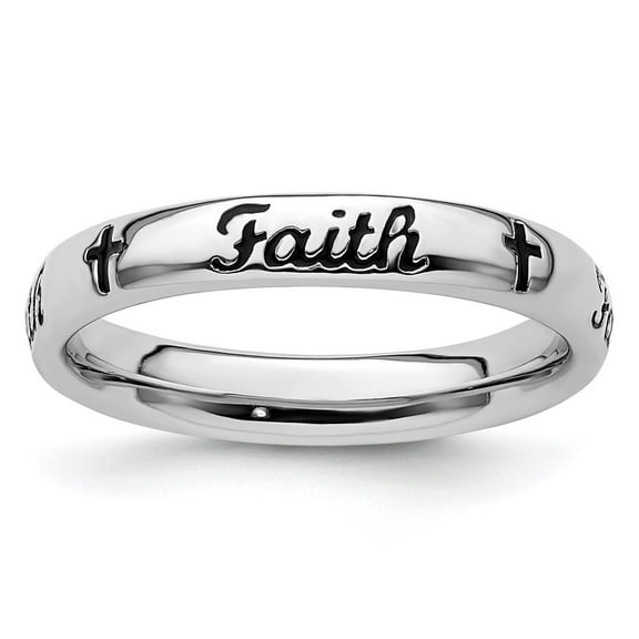 Auriga Fine Jewelry 925 Sterling Silver Black Enamel Faith Ring for Women Size 10