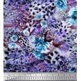 thumbnail image 1 of Soimoi Blue Rayon Fabric Leaves,Rose & Leopard Animal Skin Print Fabric by The Yard 56 Inch Wide, 1 of 1