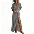 thumbnail image 5 of Women's Maxi Dress, Casual V-Neck Short Sleeve Striped Print with Side Split, Lightweight Flowy Dress for Summer Beach or Resort Wear, 2026 New Limited-time Offer, 5 of 6