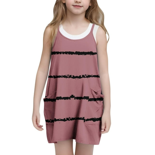 LOVZFMLL Robe Décontractée d'Été à Bretelles Robes de Tennis avec Poches pour Enfant