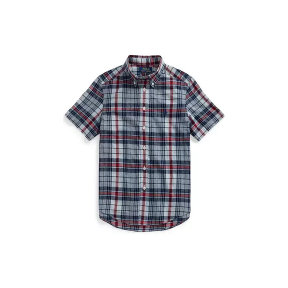 Polo Ralph Lauren Boys Cotton Short Sleeve Shirt, Blue/Red Multi, L(14-16)