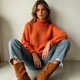 thumbnail image 5 of Women's Turtleneck Knit Sweaters Long Sleeve Pullover Tops, Casual Relaxed Fit Textured Sweater Shirts for Daily Wear, 5 of 6