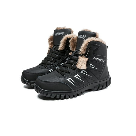 Lace Snow Boots Men's Lace Up Cotton Snow Boots Large Size Winter Flat Platform Sneaker Shoes Warm Ankle Boots ()