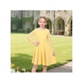 thumbnail image 2 of Sunny Fashion Girls Dress Yellow Long Sleeve Lace Trimmed Waffle Knit Flared Elegant Family Outfit 8 Years, 2 of 7