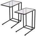 thumbnail image 1 of Costway 2 Pcs Plateau à Café Table d'Appoint de Canapé Bout de Canapé Ottomane Support de Canapé Télé avec Dessus en Verre, 1 of 10
