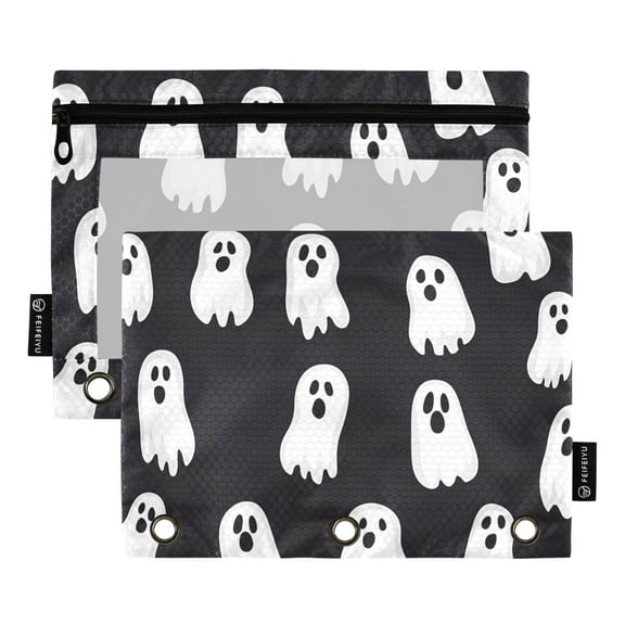 ALAZA 2 Pack Pencil Pouch Abstract Ghost Pencil Case for 3 Ring Binder Clear Window Pencil Bag Organizers