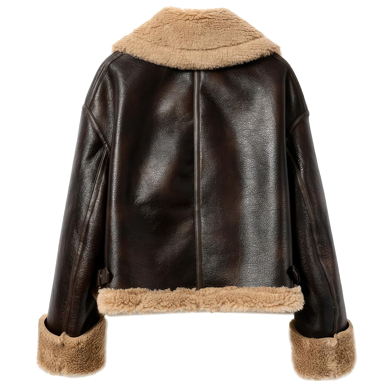 NANAIQ Leather Jackets For Women Women's Bomber Jacket Womens Fall Clothes Zip Up Faux Leather Coat Fur-Collar Warm for Winter Christmas, Brown, M