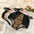 thumbnail image 5 of opolski Women Panties Leopard Print Lace Thin Hollow Out Breathable Anti-septic Plus Size High Waist Tummy Control Seamless Ice Silk Briefs Underpants, 5 of 8