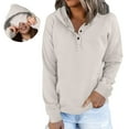 thumbnail image 3 of Trendy Hoodies for Women with Eye Mask 4-Button Plain Pullover Baggy Hooded Sweatshirt Pocket Travel Outfits, Khaki|Mask XL, 3 of 8