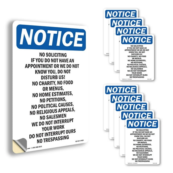 No Soliciting If You Do Not Have OSHA Notice Vinyl Decal Label 5 Inch x 3.5 Inch - 10 Pack