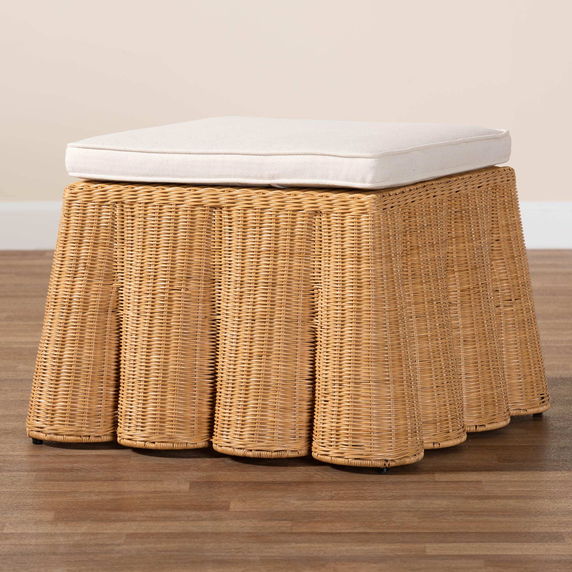 bali & pari Palm Boho Ottoman, Natural Rattan, Honey
