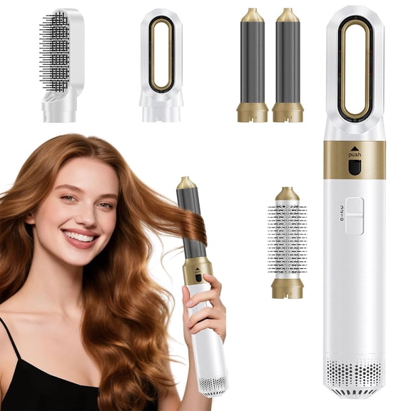 YINIUTECHNO 5 in 1 Hair Dryer Brush Set-Upgrade Hair Dryer Brush Air Curler Air Curling Wrap Styler,Negative Ion Curling Brush Iron,Detachable Hot Air Brush for Drying,Curling,Straightening (White)