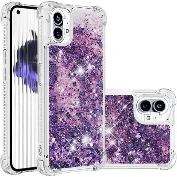 Glitter Liquid Case for Nothing Phone 1 for Gi Women, Bling Quicksand Clear Soft TPU Cover Shiny Sparkle Luxury Floating Protective Case for Nothing Phone 1 Purple