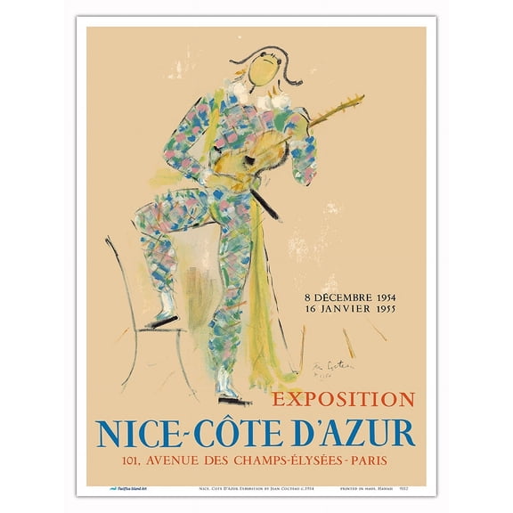 Nice France - Côte d'Azur - Vintage Art Exhibition Poster by Jean Cocteau c.1954 - Master Art Print (Unframed) 9in x 12in