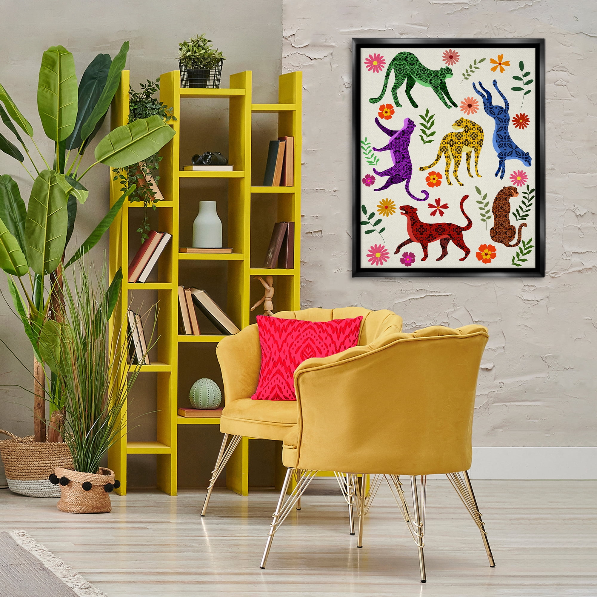 Stupell Industries Boho Patterned Cheetahs Animals & Insects Painting Black Floater Framed Art Print Wall Art, 25 x 31