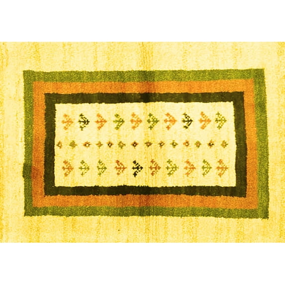 Ahgly Company Indoor Rectangle Abstract Yellow Contemporary Area Rugs, 7' x 10'