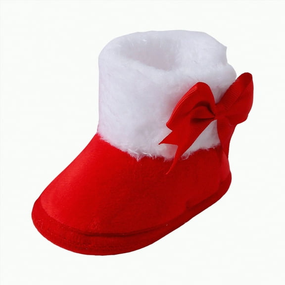 CAICJ98 Fleece Baby Booties Warm Cozy Baby Slippers, Easy to Put on, Christmas Baby Gifts, Soft Newborn Booties Non-Slip Adjustable Winter Shoes for Baby Boy Girl Red,3(Infant)