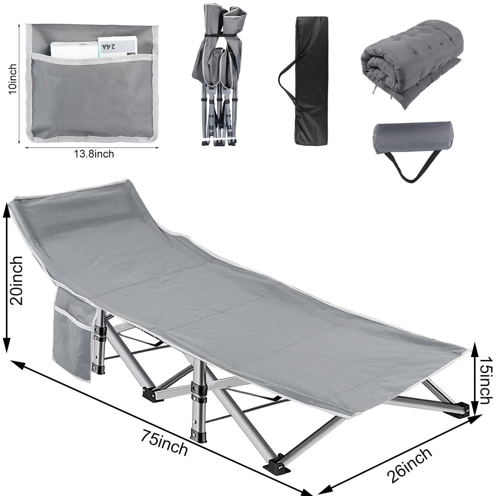 Camkey Folding Bed Cot Camping Heavy Duty 500 lb