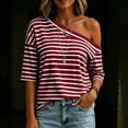 thumbnail image 6 of KyCheLot Women's Stripe Tops Summer off the Shoulder Short Sleeve Solid Color Tops Casual Breathable Walking Tops, 6 of 8