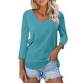 thumbnail image 2 of FCLoft Women's 3/4 Sleeves V Neck T Shirts Color Block Casual Summer Tops Fashion Loose Shirts Tees, 2 of 7