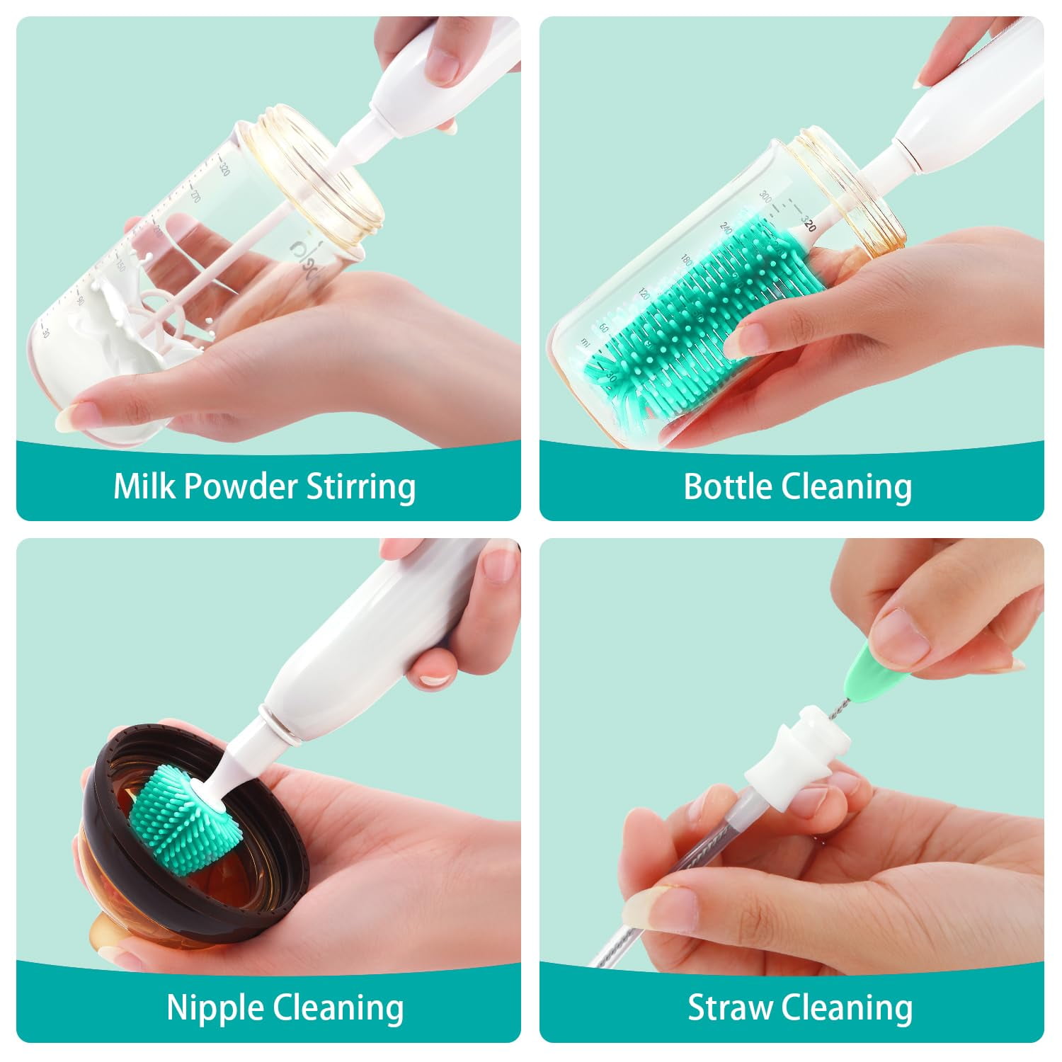 Electric Bottle Brush Cleaner, Portable Rechargable Baby Bottle Brush Kit for Travel with Silicone Nipple & Straw Brush, Drainage Rack, Storage Box, Perfect Essentials Gift for Mom After Birth