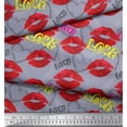 thumbnail image 3 of Soimoi Grey Silk Fabric Text,Lips & Heart Fabric Prints By Yard 42 Inch Wide, 3 of 3