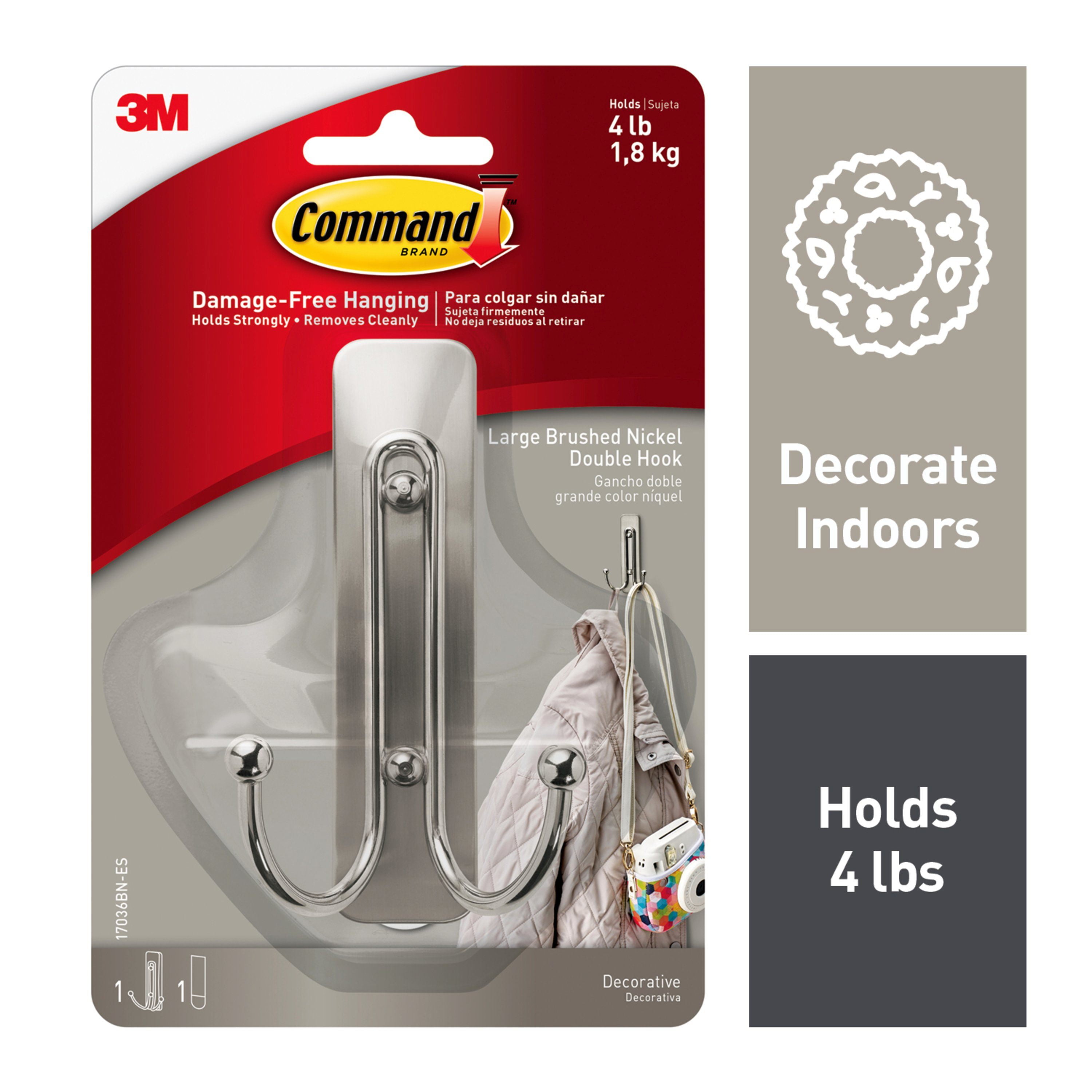 Command Large Sized Double Decorative Hook Brushed Nickel