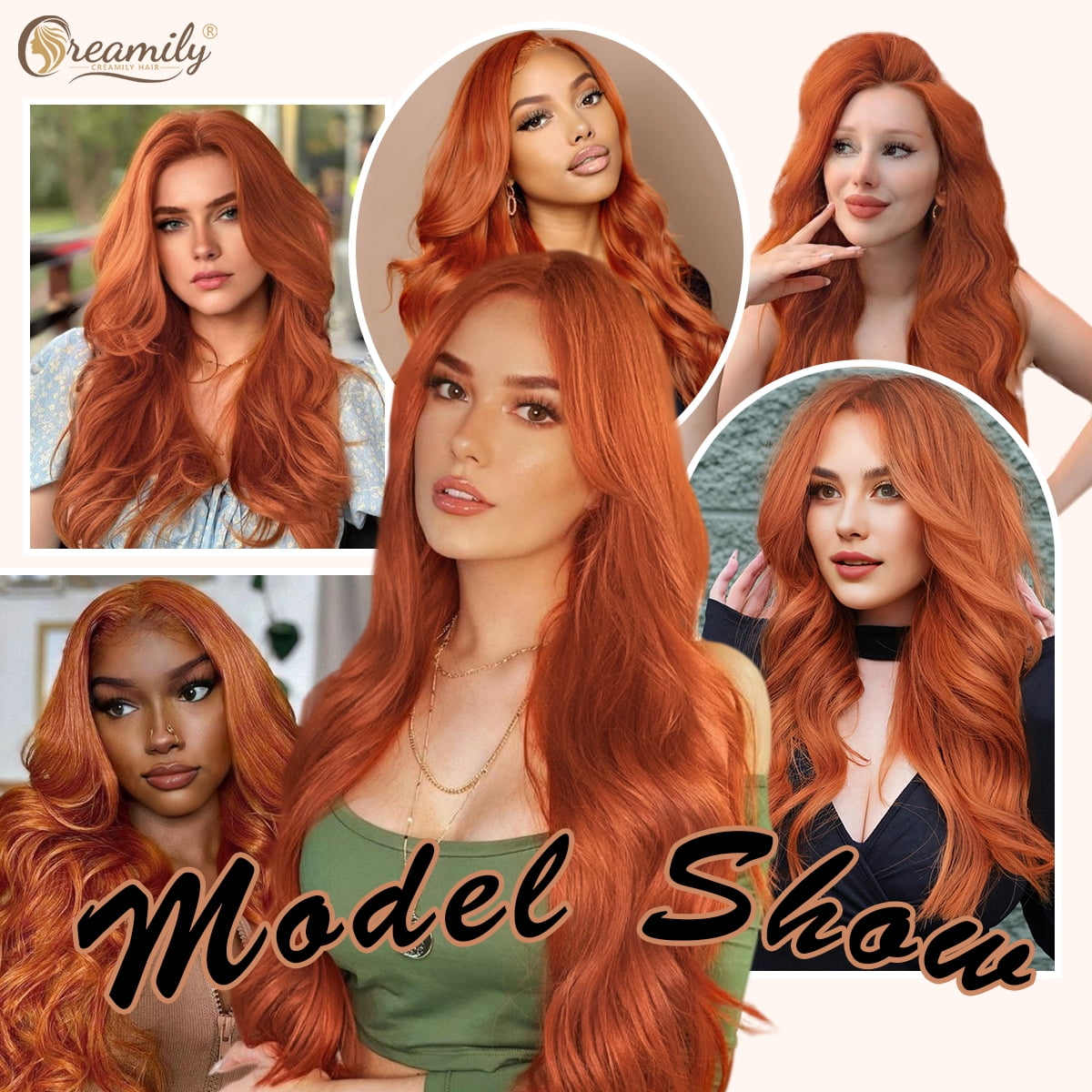 Creamily 26 Inch Lace Front Wigs Free Part Long Wavy Synthetic Glueless Half Hand Tied Lace Wigs For Women（Orange Color ）