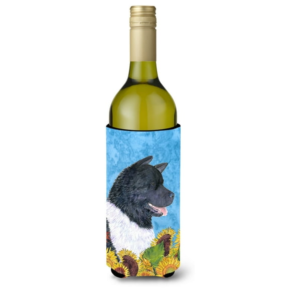 Akita in Summer Flowers Wine Bottle Hugger