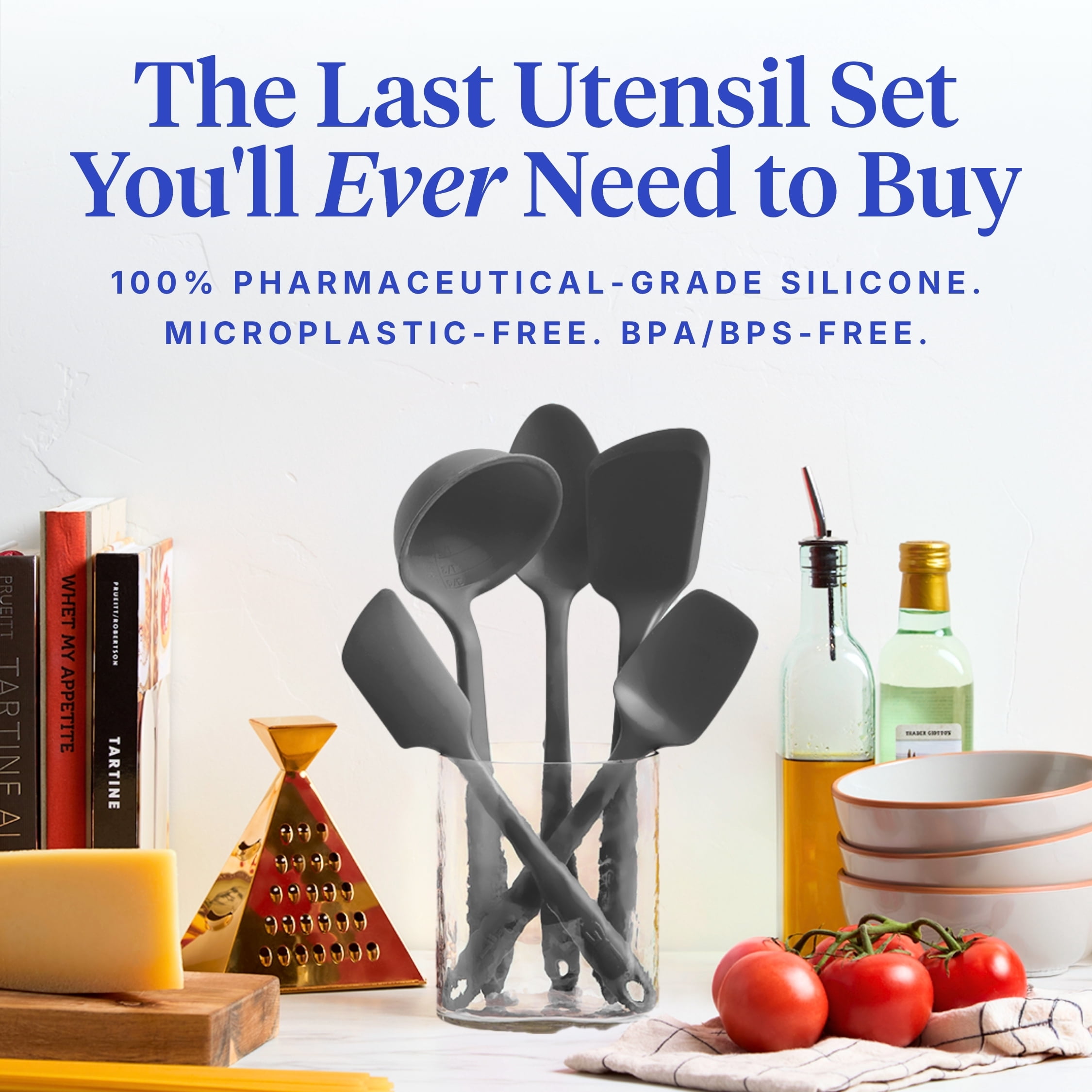GIR Get It Right 5 Piece Essentials Silicone Cooking Utensils Set Nonstick Heat Resistant Kitchen Utensils for Cooking and Baking, Charcoal